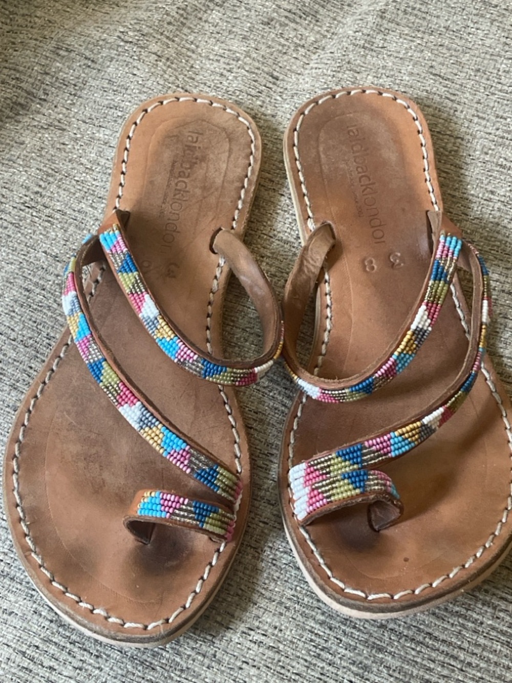 Handmade Brown Leather Beaded Strappy Sandals - Multicolor Accent